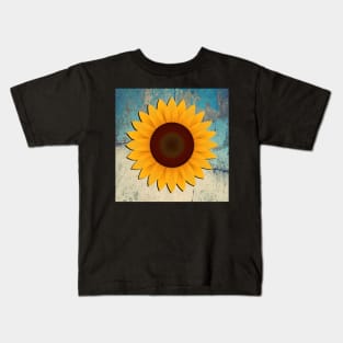 Sunflower on Teal & Cream Distressed Background Home Decor Gifts Kids T-Shirt